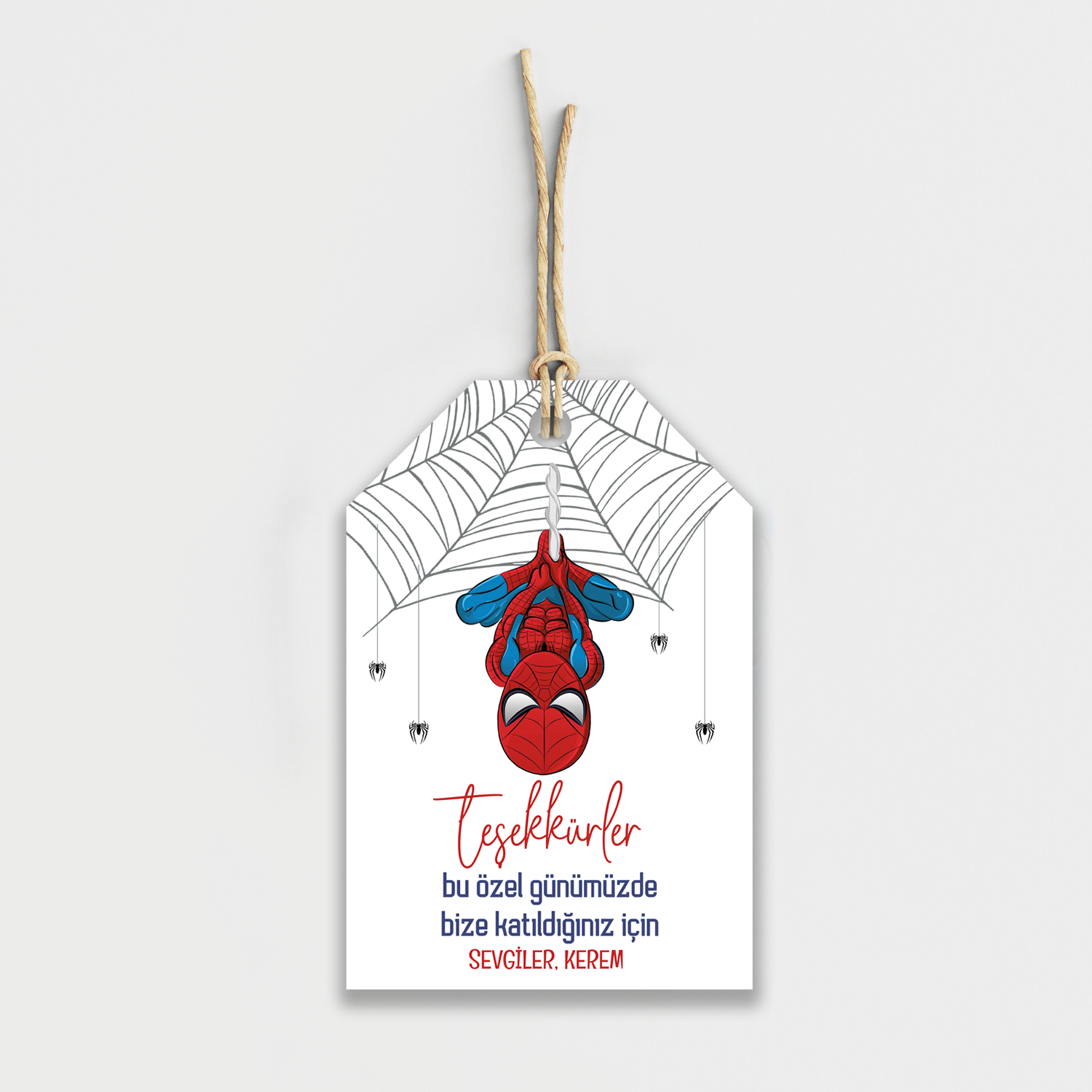 Spiderman Temalı Kişiye Özel Teşekkür Kartı 8'li
