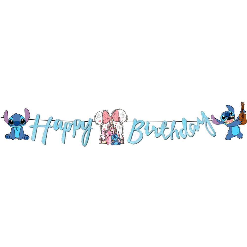 Stitch Happy Birthday Kaligrafi Banner