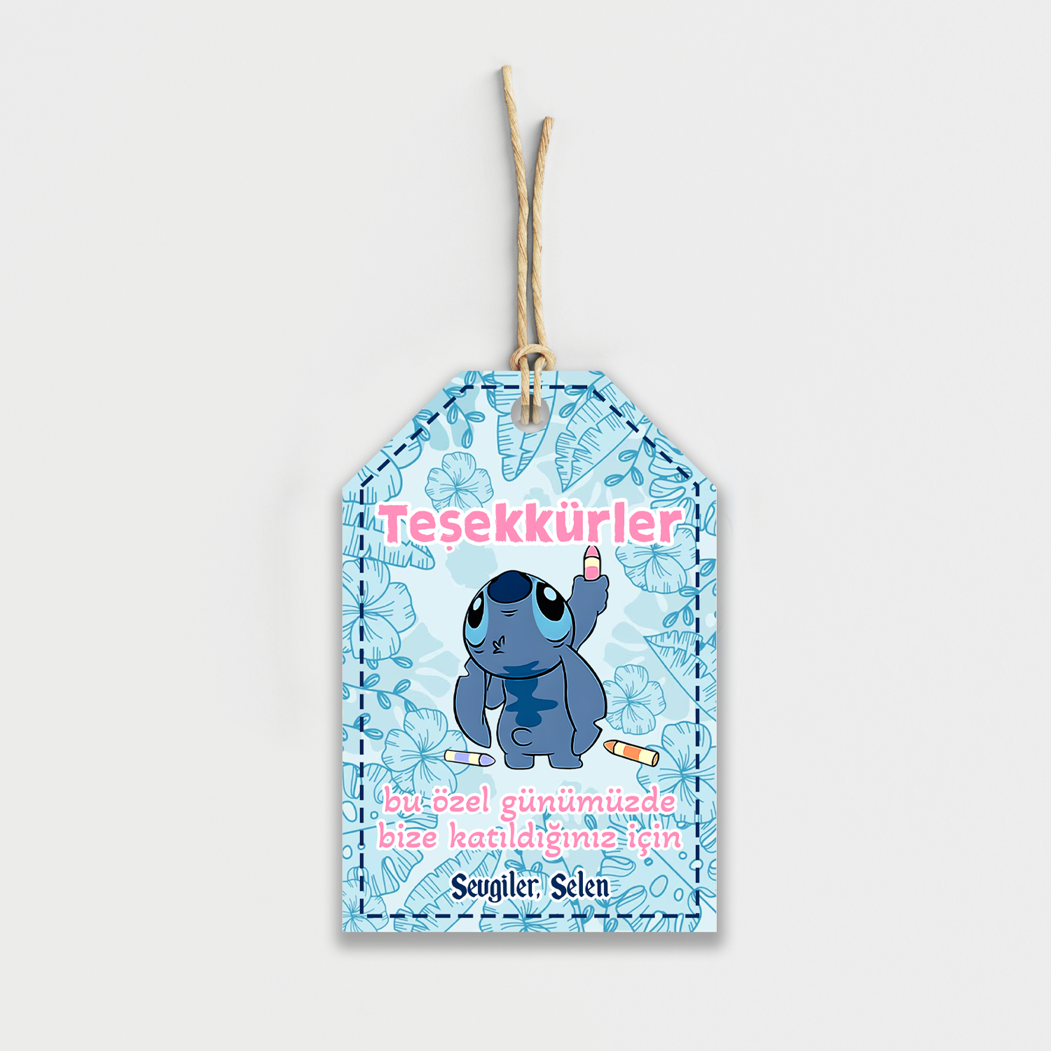 Stitch Temalı Kişiye Özel Teşekkür Kartı 8'li
