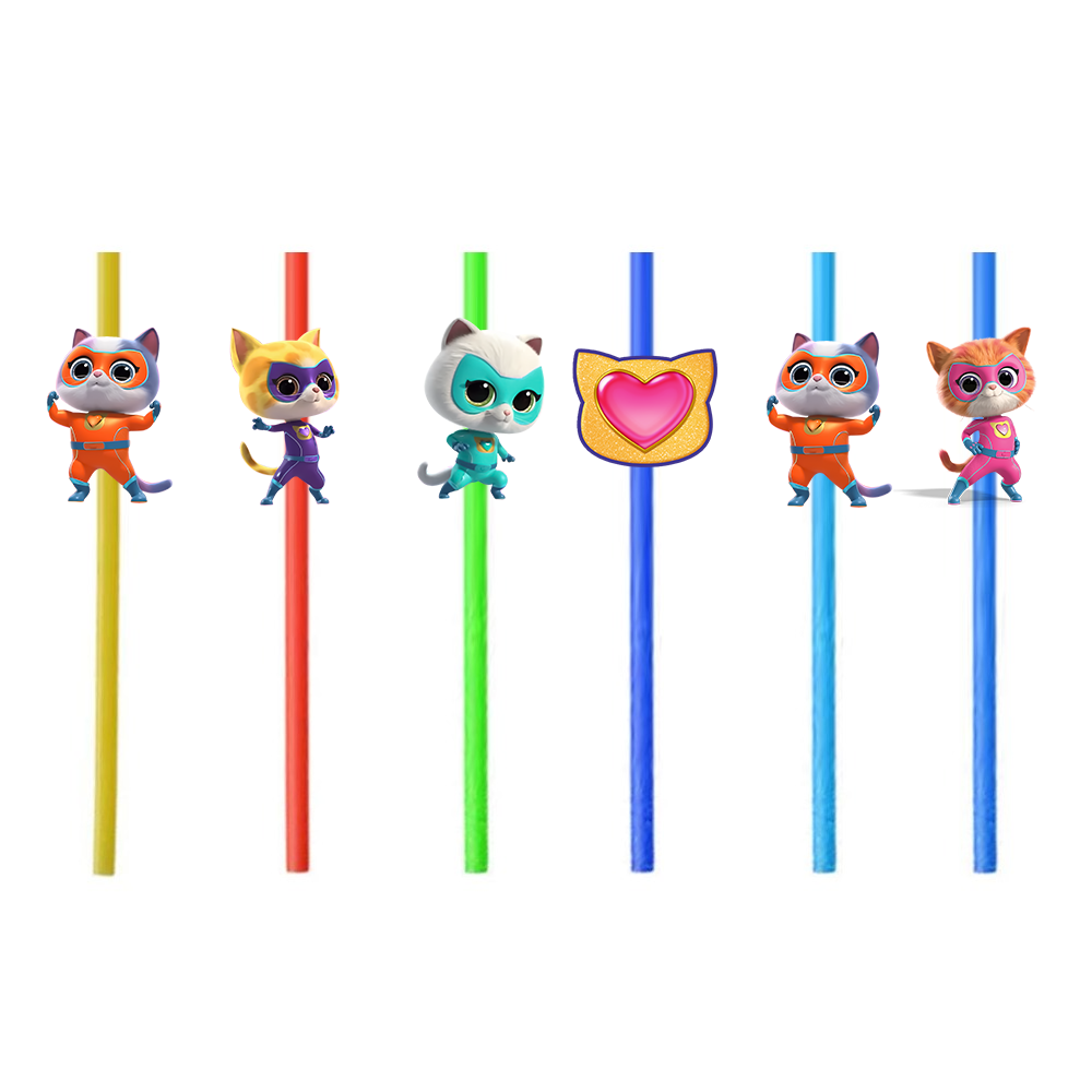 Super Kitties Temalı 6'lı Plastik Pipet