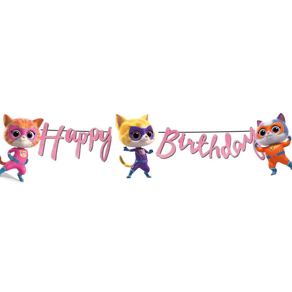 Super Kitties Temalı Happy Birthday Kaligrafi