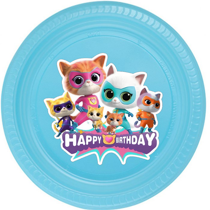 Super Kitties Temalı Mavi Tabak 5 Adet