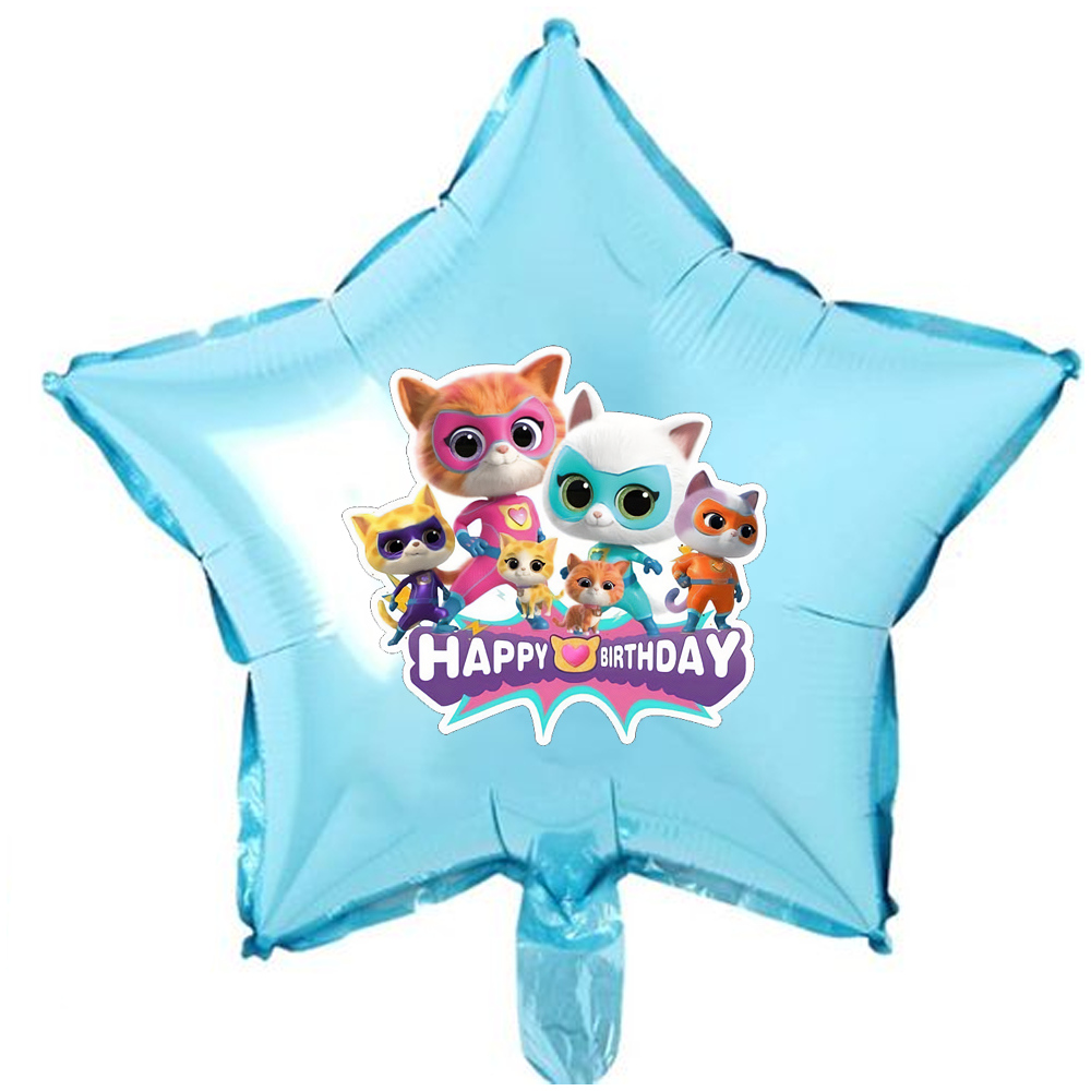 Super Kitties Temalı Mavi Yıldız Folyo Balon