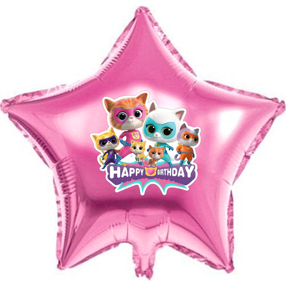 Super Kitties Temalı Pembe Yıldız Folyo Balon