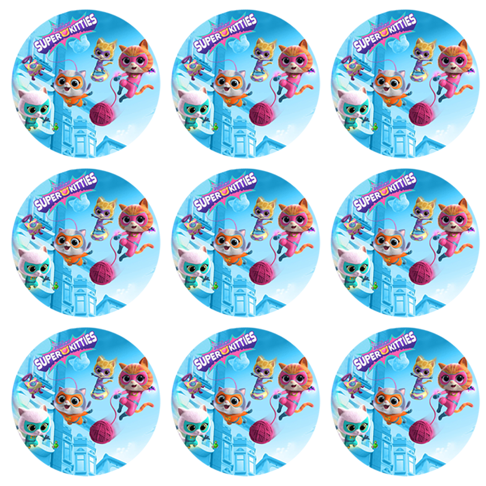 Super Kitties Temalı Yuvarlak Sticker 10 Adet