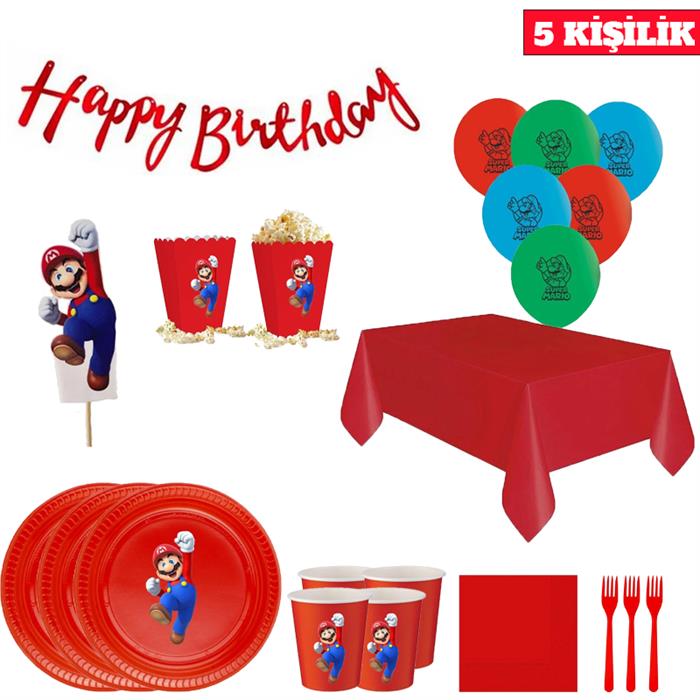 Süper Mario Doğum Günü Seti 5 Kişilik