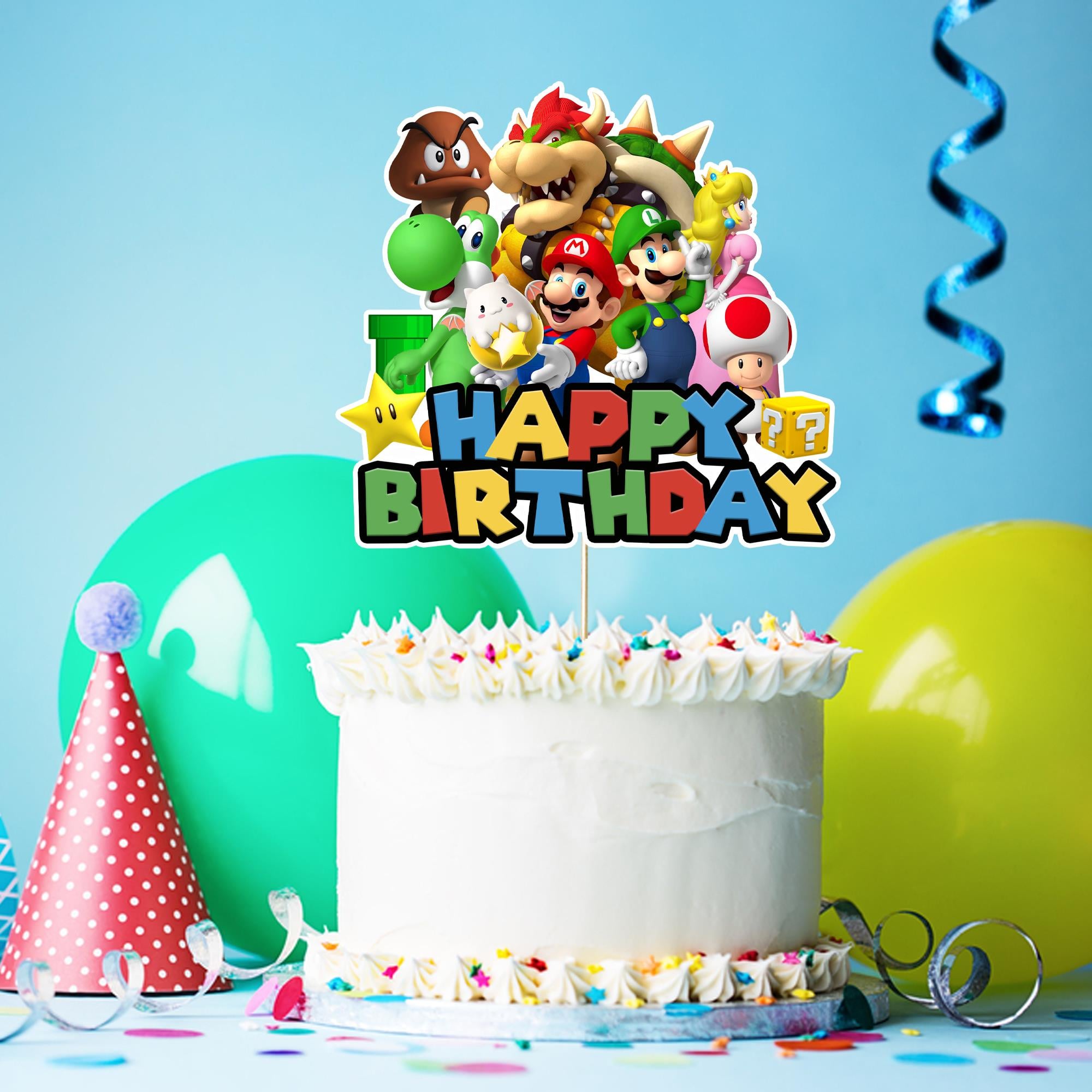 Super Mario Temalı Happy Birthday Pasta Süsü