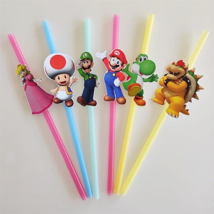 Super Mario Temalı Pipet - 6 Adet