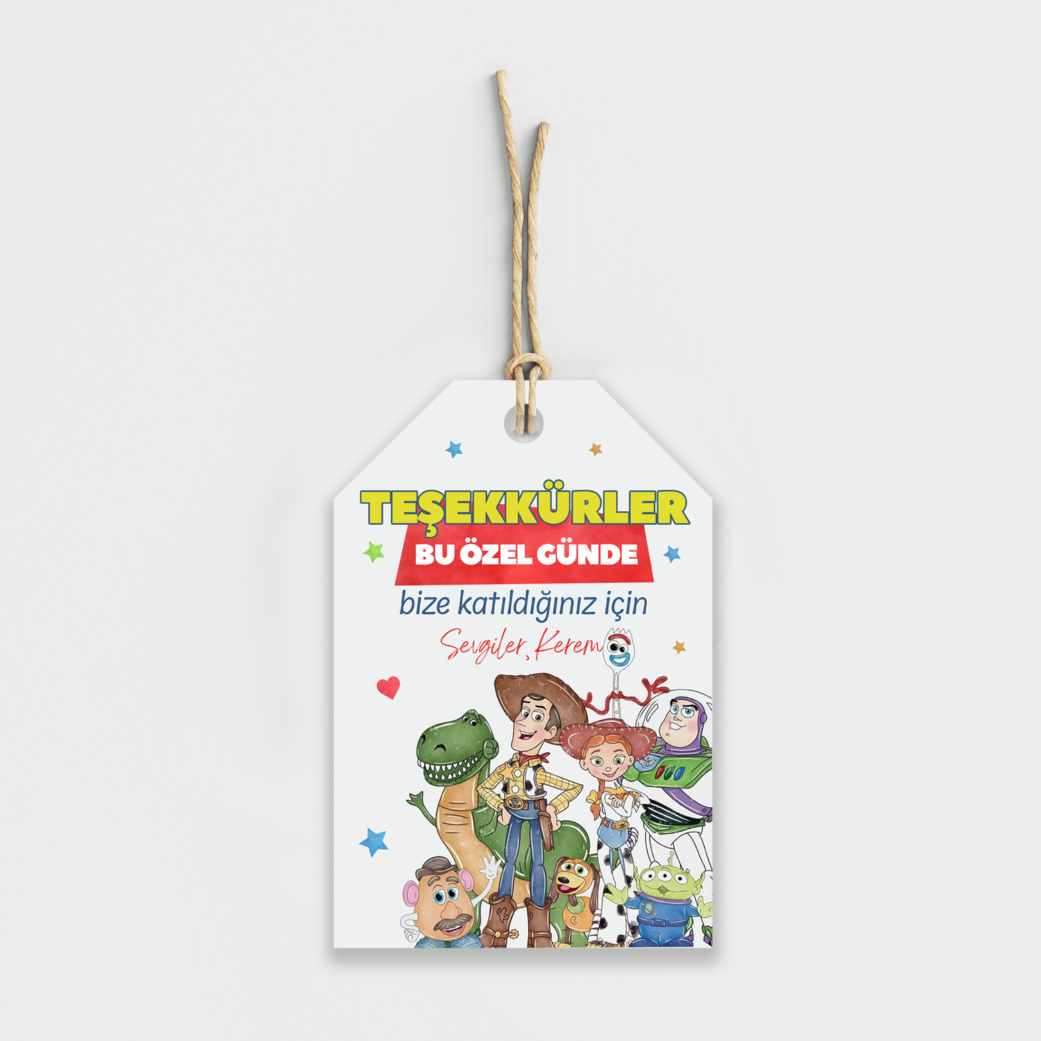Toy Story Temalı Kişiye Özel Teşekkür Kartı 8'li