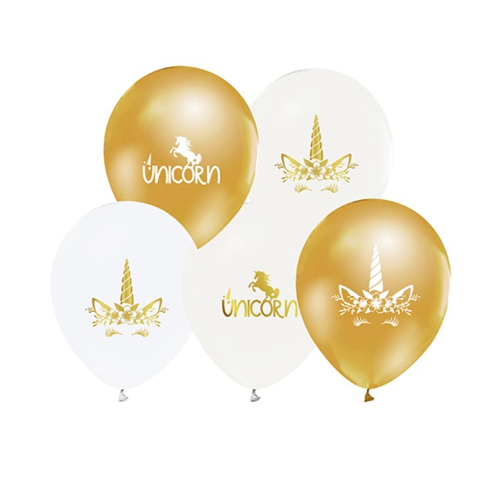 Unicorn Baskılı Metalik Gold Balon
