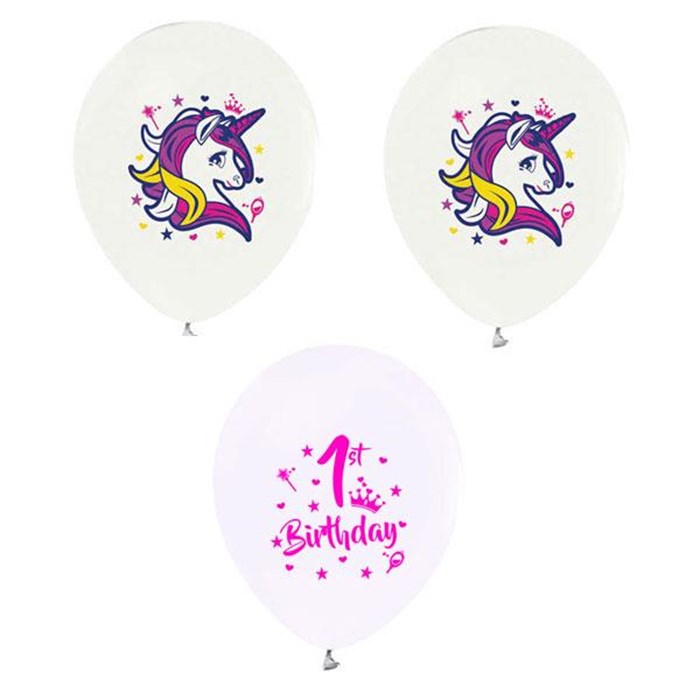 Unicorn Temalı 1 Yaş Balon - 10 Adet