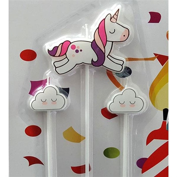 Unicorn Temalı Pasta Mumu 3'lü