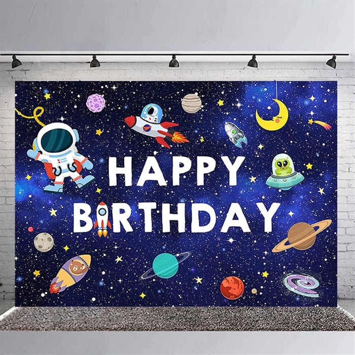 Uzay Doğum Günü Branda Afişi - 70 cm - 100 cm