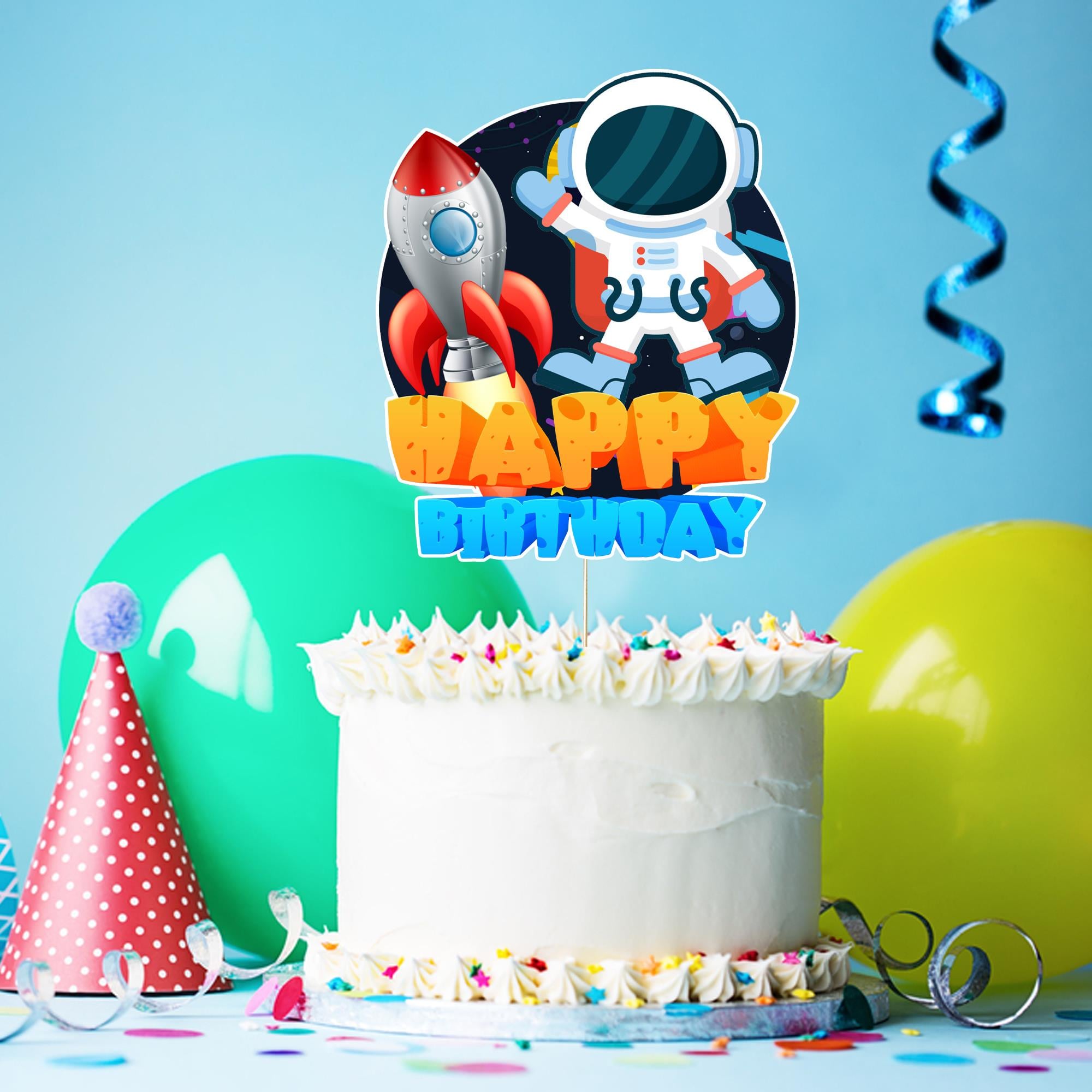 Uzay Konsepti Happy Birthday Pasta Süsü