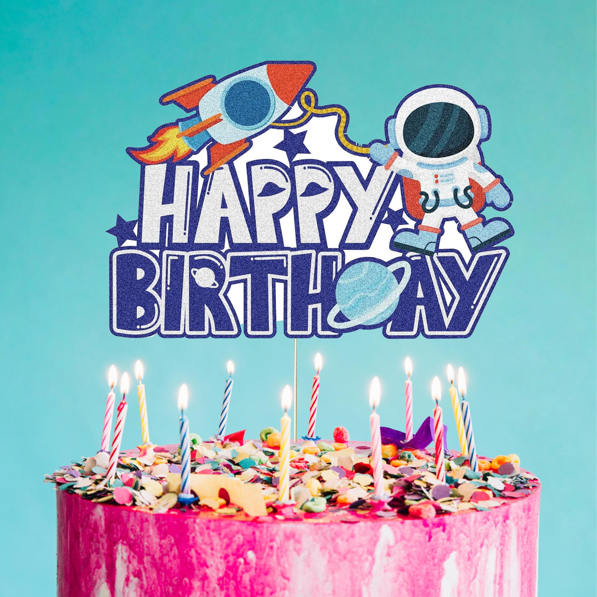 Uzay Temalı Happy Birthday Pasta Süsü