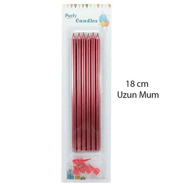 Uzun Kırmızı Çubuk Mum 18 cm - 6 adet