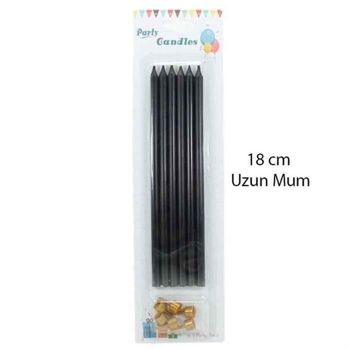 Uzun Siyah Çubuk Mum 18 cm - 6 adet