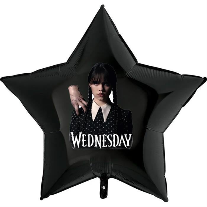 Wednesday Stickerlı Siyah Yıldız Folyo Balon