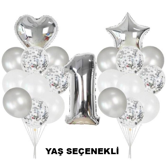 Yaş Seçenekli Gümüş Balon Seti