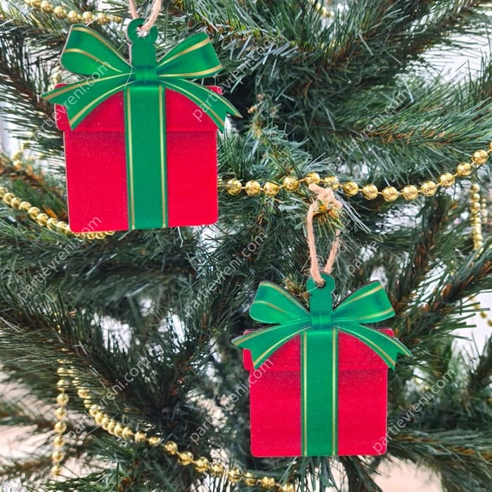 Yılbaşı Ağaç Süsü Ahşap Hediye Kutusu Şekilli - 2 Adet