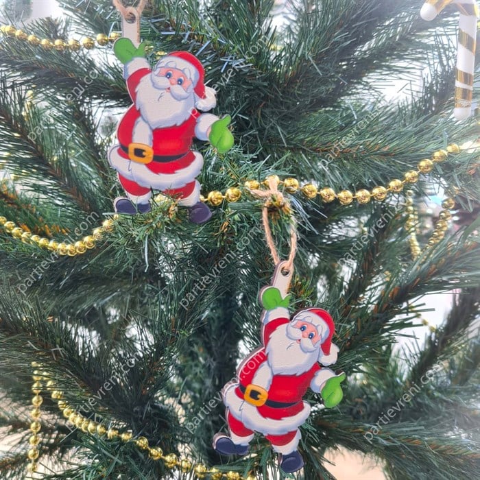 Yılbaşı Ağaç Süsü Ahşap Noel Baba Şekilli - 2 Adet