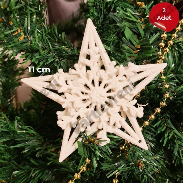 Yılbaşı Ağacı Beyaz Yıldız Süs 2 Adet 11 cm