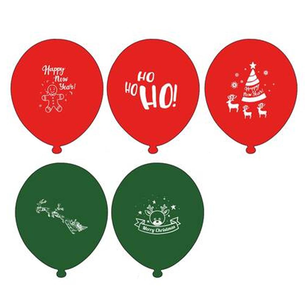 Yılbaşı Baskılı Kırmızı Yeşil Balon 5 Adet
