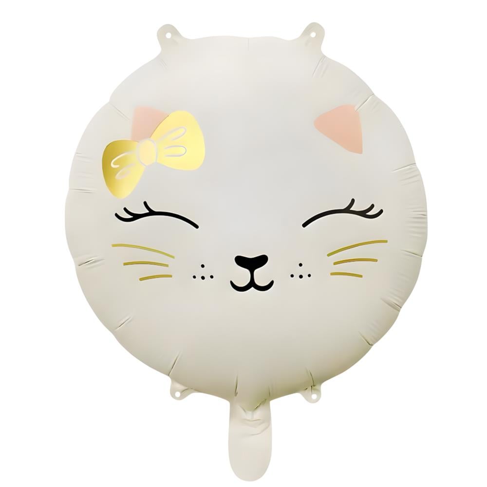 Yuvarlak Retro Beyaz Kedi Folyo Balon