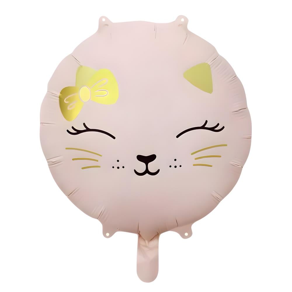 Yuvarlak Retro Pembe Kedi Folyo Balon