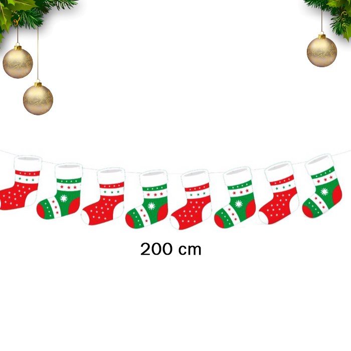Noel Çorabı Temalı Yılbaşı Banner 200 cm - Yılbaşı Süsleri