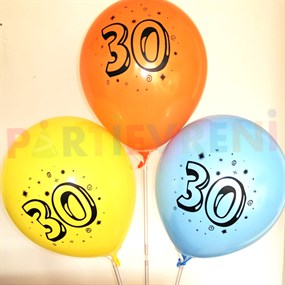 30 Yaş Baskılı Renkli Balon - 10 Adet