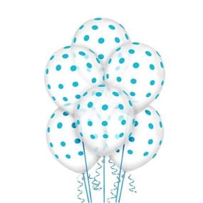 Mavi Puantiyeli Şeffaf Balon - 10 Adet