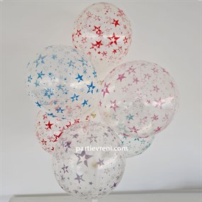 Renkli Yıldızlar Baskılı Şeffaf Balon 5 Adet
