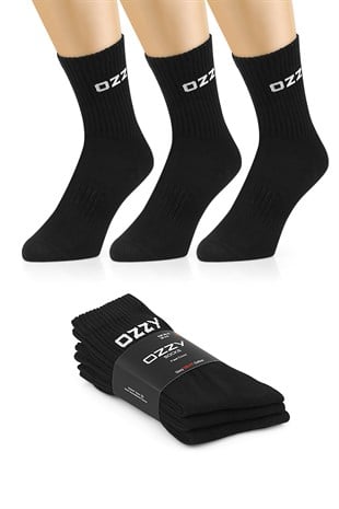 3 Çift Uzun Konçlu Tenis Spor Çorabı Siyah Paket