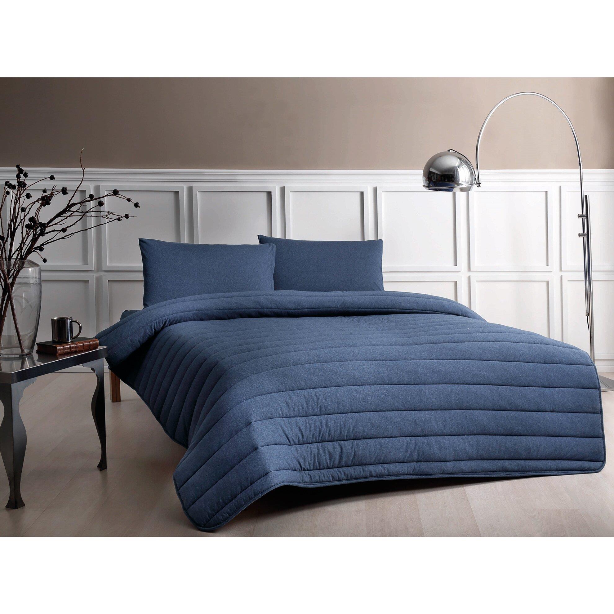 Taç Jersey Tek Kişilik Yorgan Seti İndigo