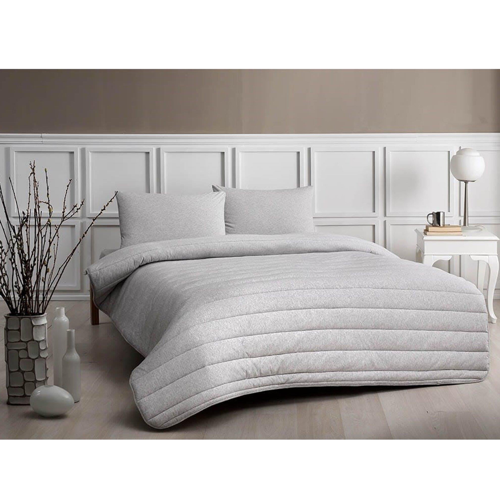 Taç Jersey Tek Ki̇şilik Yorgan Seti Gri̇