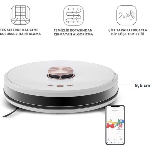 Homend Alex Laser Pro 1283H Moplu ve Haritalamalı Akıllı Robot Süpürge Beyaz