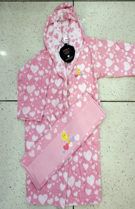 Özdilek Kız Çocuk Pembe Tweety Heart Lisanslı Havlu Bornoz Set 7 8 YaşBornoz ve Setleri