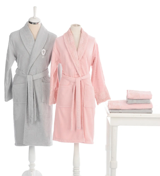 Özdilek Wedding Pudra-gri Aile Bornoz Seti