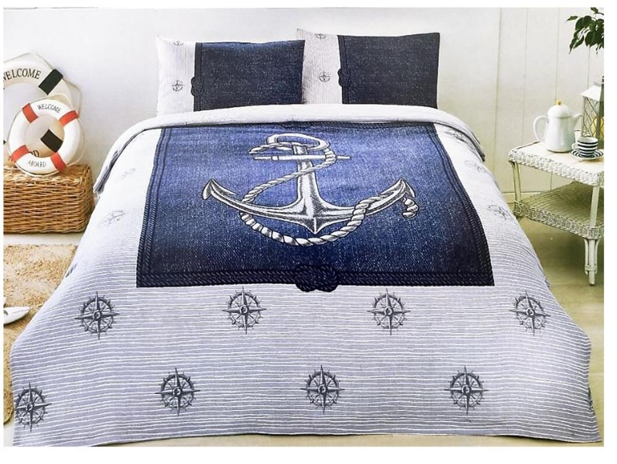 Özdilek Pike Takımı Rf Tek Kişilik Gri Anchor Denim PTek Kişilik Pike Takımı