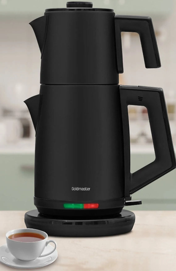 GoldMaster Hoşsefa Mat Siyah 2200 Watt Paslanmaz Damlatmayan Çelik Çay Makinesi Ve Su IsıtıcısıÇay Makinesi