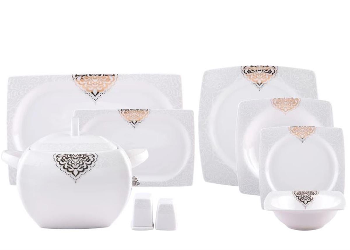 Emsan Fine Bone Fiore Yemek Takımı Kare 61 Parça Gold