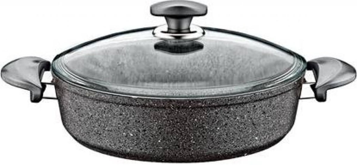 Granit 24x7,5 cm Gri Pilav Tencere Cam KapaklıEv Tekstili