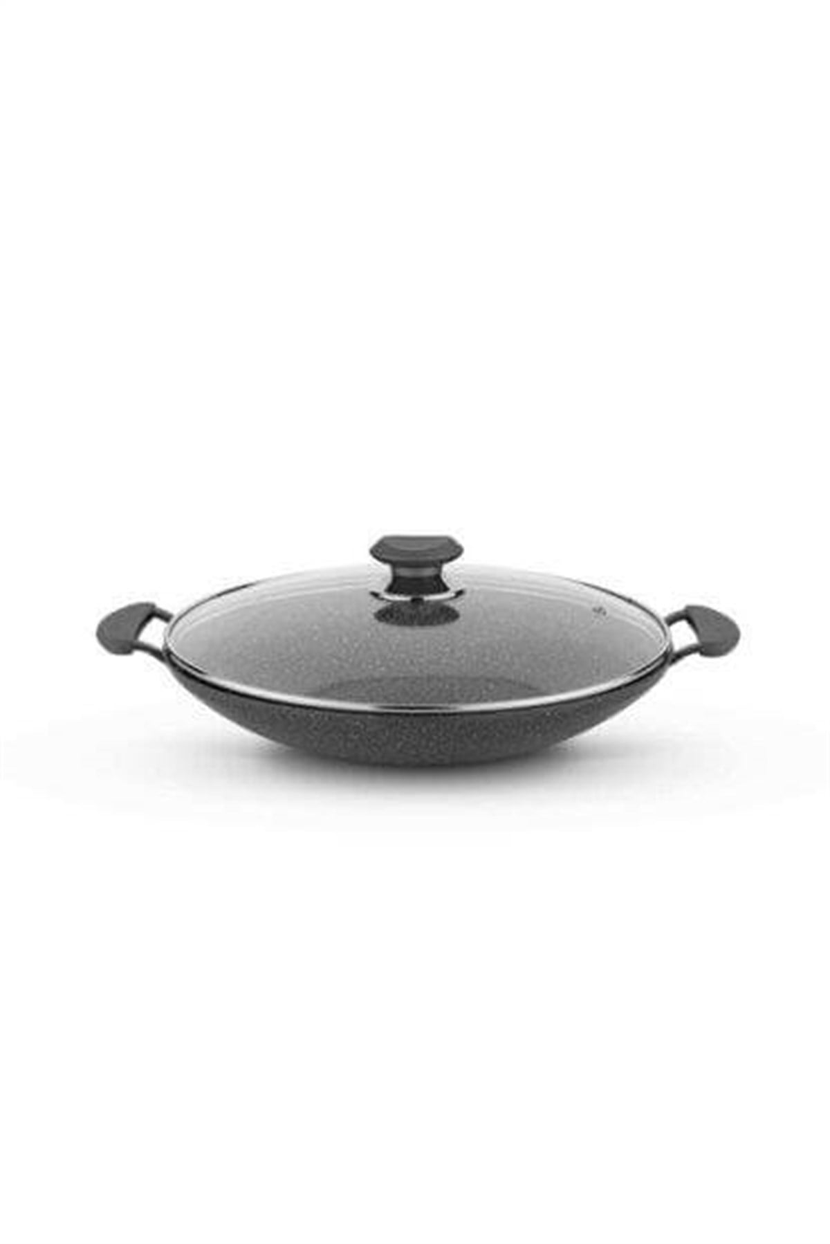 Oms Granit Cam Kapaklı Kavurma Sacı Tava 30 Cm Siyah 3228.2-30-SYHAEv Tekstili