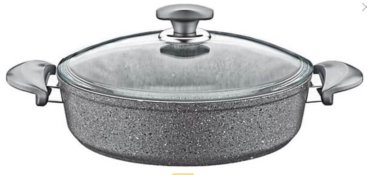Oms Granit Karnıyarık Tencere Cam Kapak Gri  32X9 CmTencereler