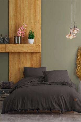 Elart Fitted Nevresim takımı ranfors Cool Antrasit