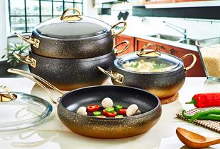 Oms 3023 Grani̇t 7 Parça Tencere Seti Cam Kapak