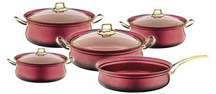 Oms 3045 Granit 9 Parça Bakraç Tencere Seti Kırmızı