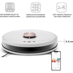 Homend Alex Laser Pro 1283H Moplu ve Haritalamalı Akıllı Robot Süpürge Beyaz