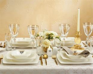 Emsan Fine Bone Fiore Yemek Takımı Kare 61 Parça Gold
